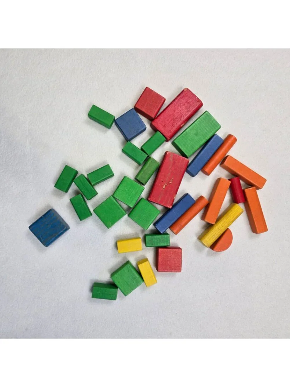 Vintage 1976 Playskool Wooden Building Blocks Assorted Shapes Colors 33 Pieces